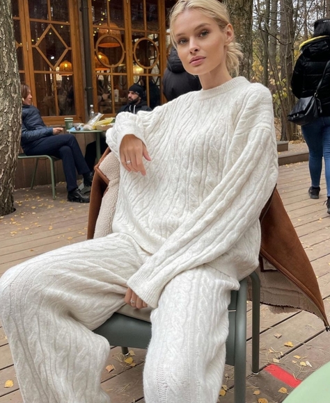 H&M NWT CABLE LOUNGE KNIT SET TOP SWEATER & PANTS BLOGGER'S FAV NEW - Picture 4 of 16